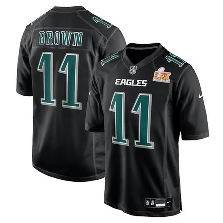 Men's Philadelphia Eagles #11 A.J. Brown Carbon Black Super Bowl LIX Fashion Game Player Jersey